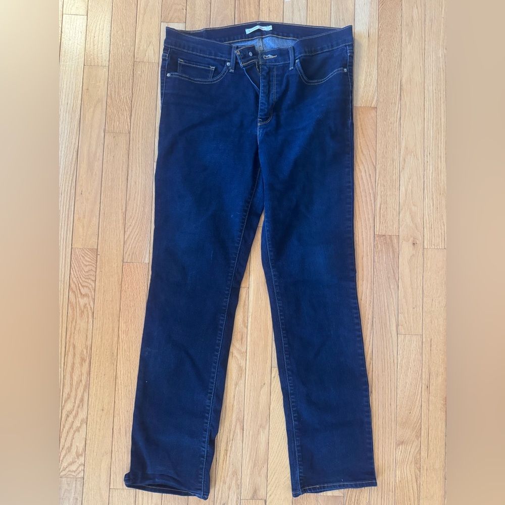 Indigo Dark Blue Straight Leg Jeans